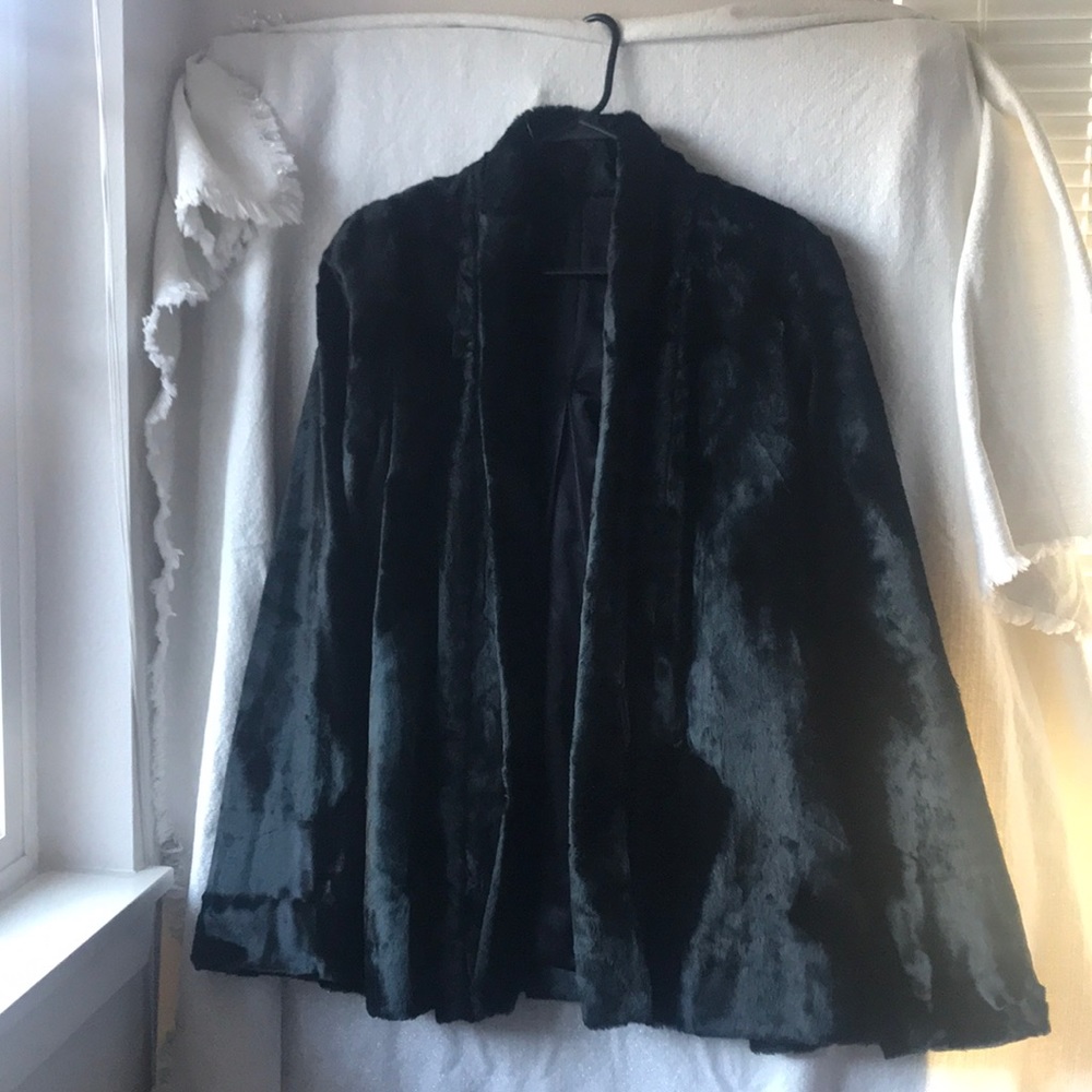 Black Women's Faux Fur Jacket - Classic Open Front Coat
